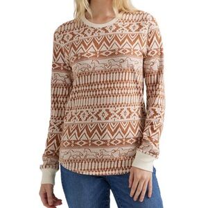 Wrangler Retro Horse Aztec Geometric Western Rodeo Casual Long Sleeve Top